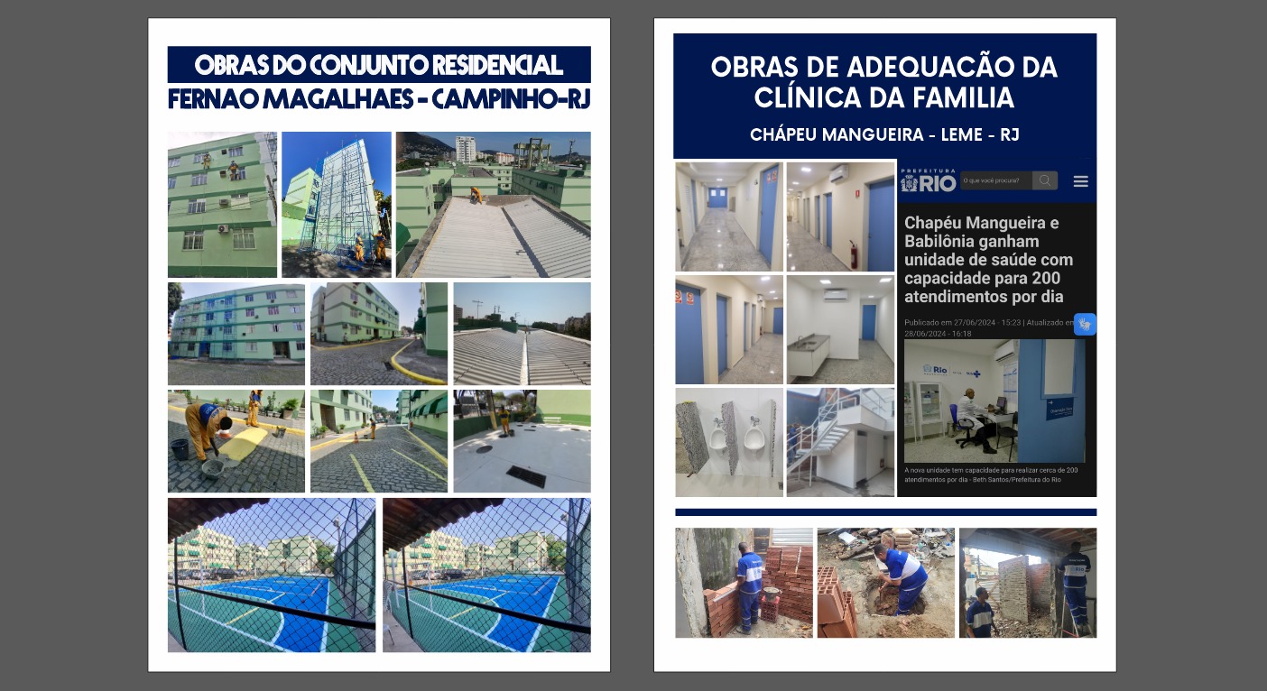 Painel de obras em conjuntos residenciais e unidade de saúde