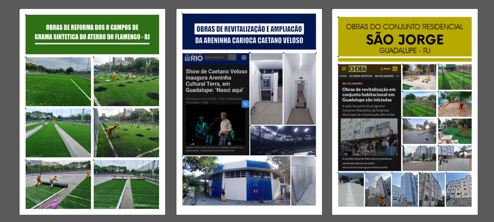 Painel de obras em campos e espaços públicos